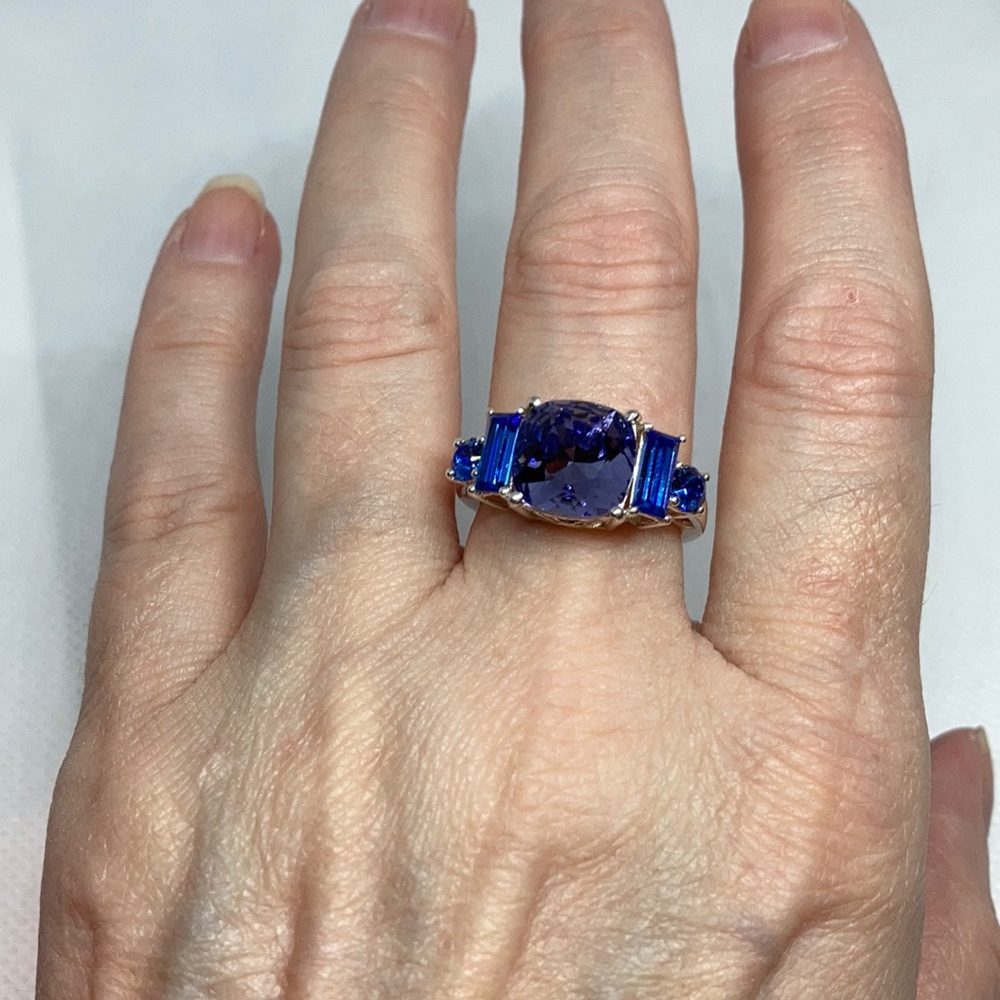 NWT J Francis Sterling Silver Swarovski Sapphire &Tanzanite ring J-17